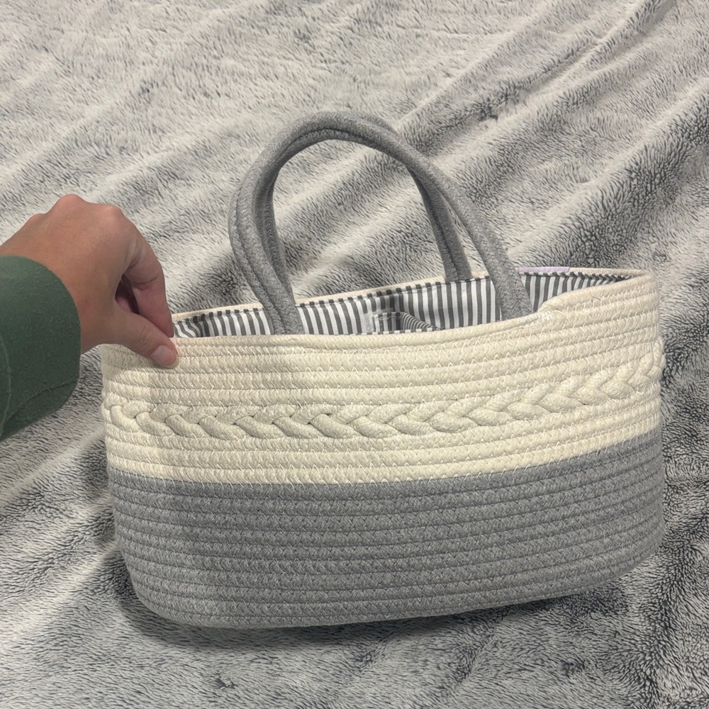 Gray and Cream diaper caddy bag